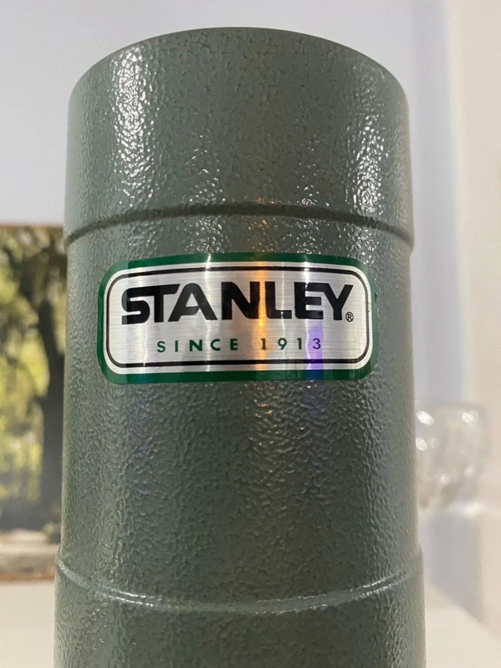 Stanley Vintage Green Textured Vacuum Bottle with Stainless Base 16oz NO LID - Picture 2 of 4